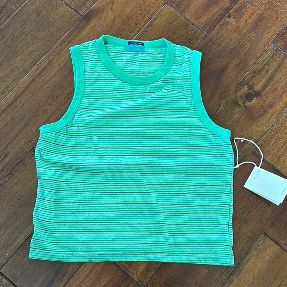 Mother Vibrant Green Striped Tee